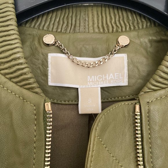 NWT Michael Kors Leather Jacket Olive Green - Picture 8 of 15